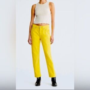 Calvin Klein Women Original Straight Fit Zip Fly Mid Rise Jeans  Mustard NWT